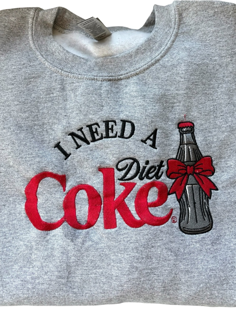 Coca Cola Gray Sweatshirt with Red Coke Script and Bottle Embroidery